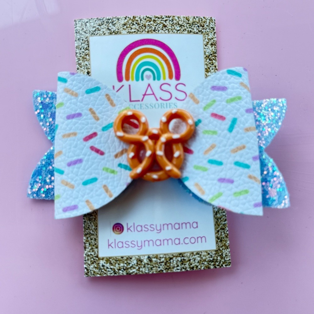Klass Mickey Mouse Inspired Pretzel Sprinkles Sweet Treats Glitter Hair Bow Clip